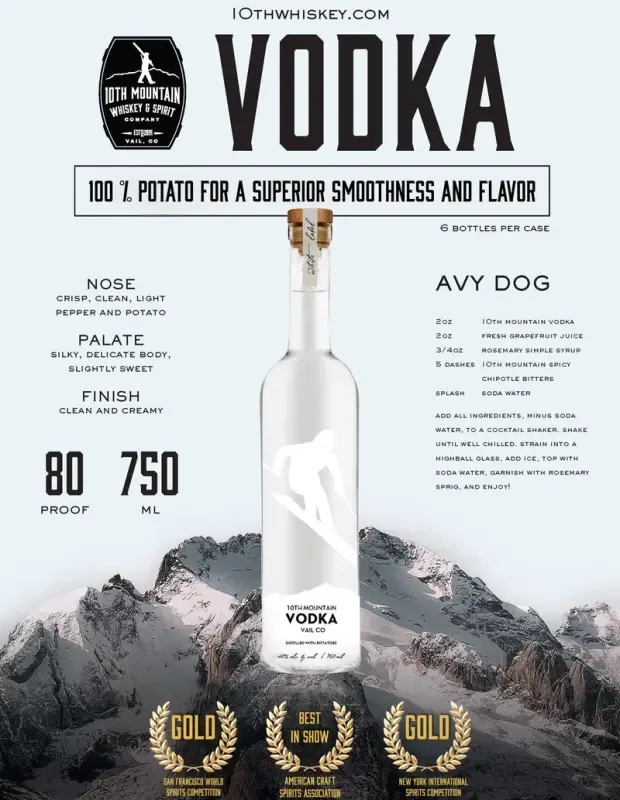 10th Mountain Potato Vodka bottle